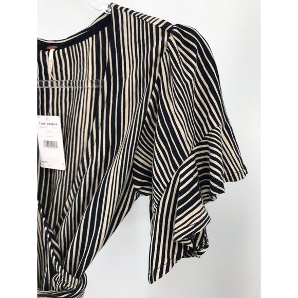 Free People Wrapped Around My Finger M Striped Knit Short Sleeve Wrap Blouse - Picture 4 of 10